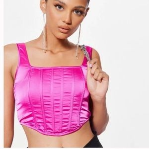 Missguided Pink Satin Corset Top SZ:12